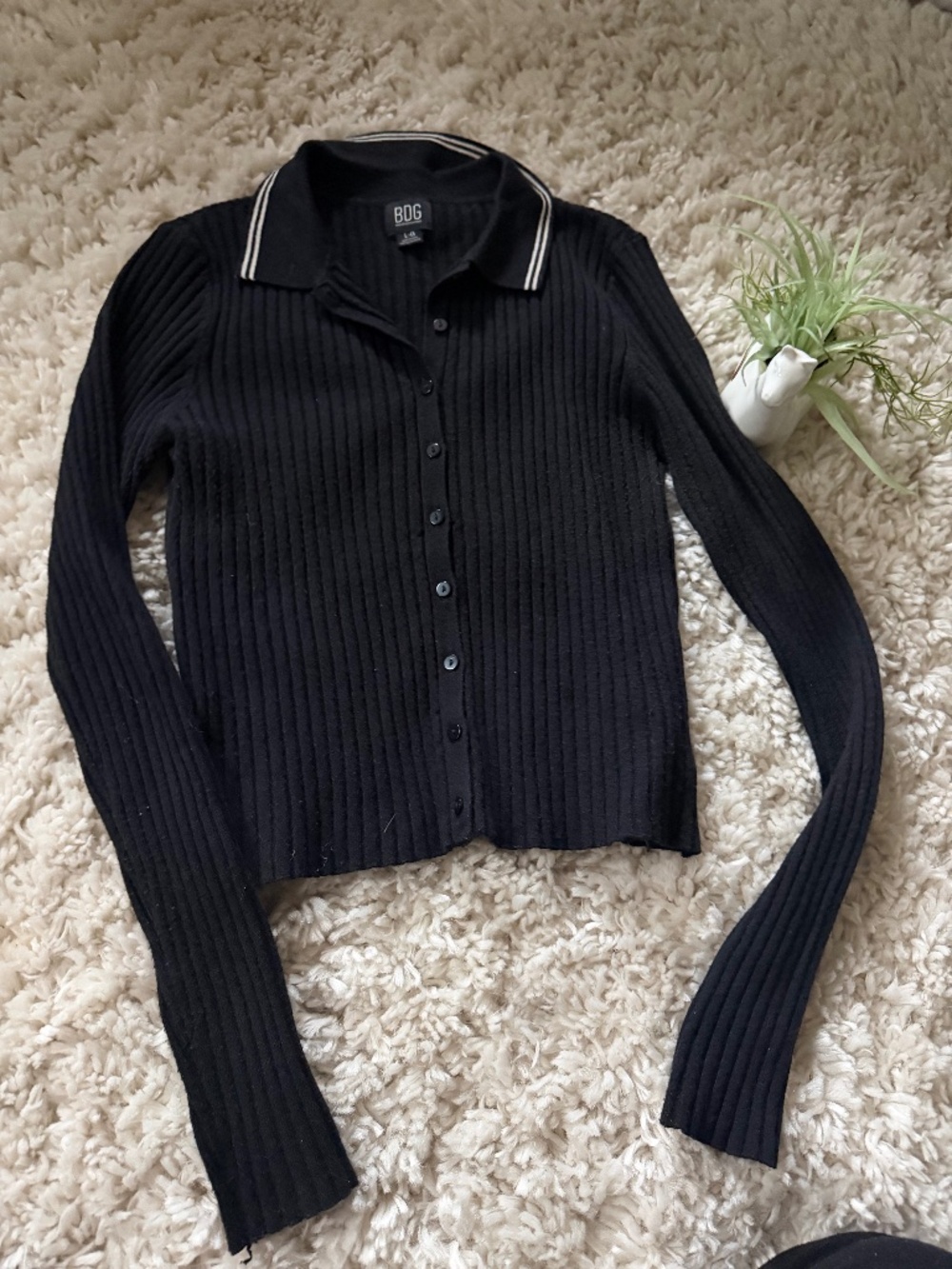 Soft ribbed knit button-down BDG urban outfitters Black Ribbed Button-Down Top w